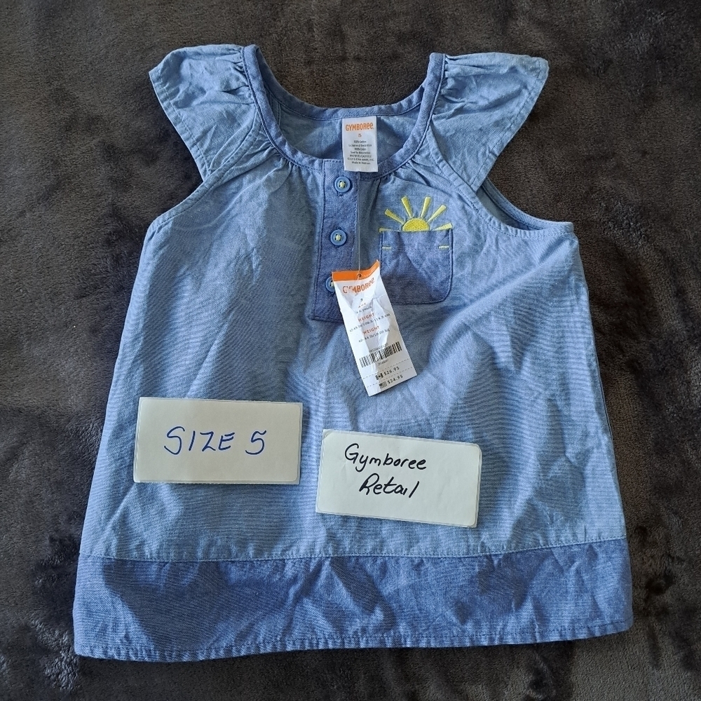 Gymboree girls size 5 top, sunshine embroidery in pocket, New
